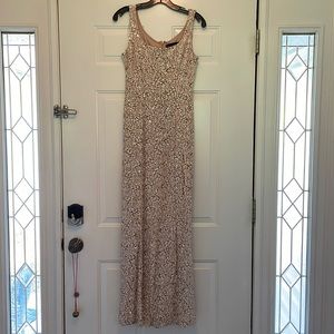Worn once, Alex Evenings rose colored floral patterned, sequined gown, size 8